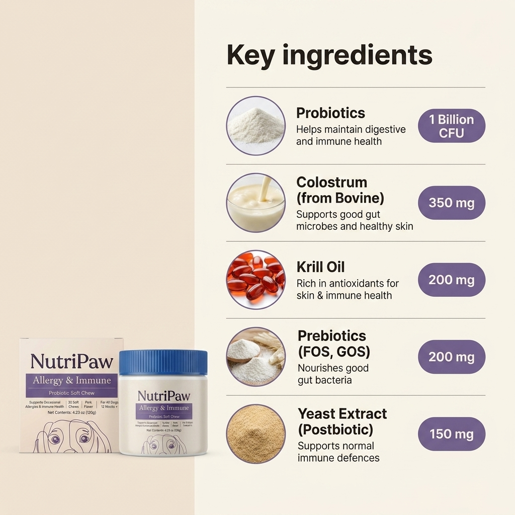 NutriPaw.® Allergy & Immune Probiotic Soft Chews for Dogs – 30 Chews